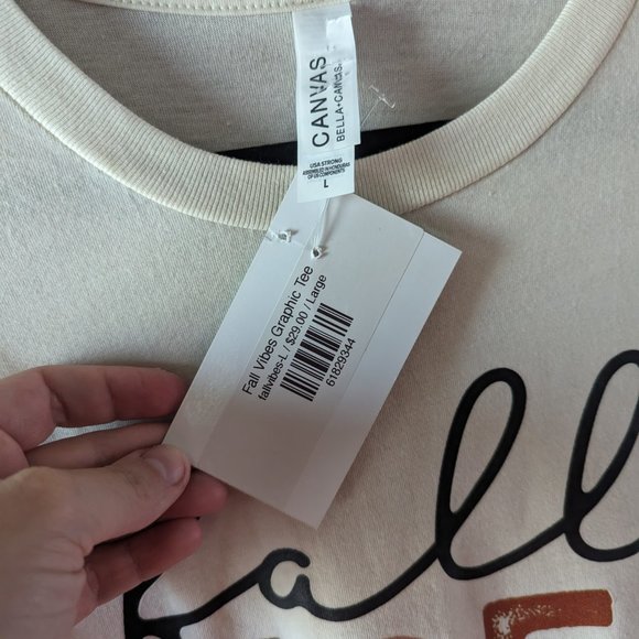 Bella Canvas Fall Vibes Crew Neck Short Sleeve Graphic Tee Top White Large NWT - Picture 7 of 8